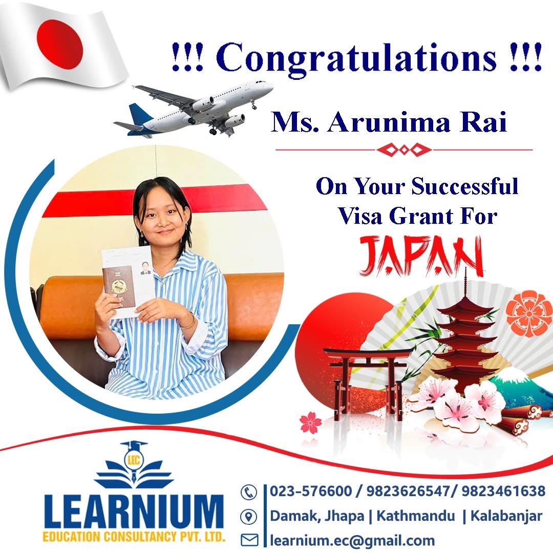 Ms. Arunima Rai - Japan Visa Grant