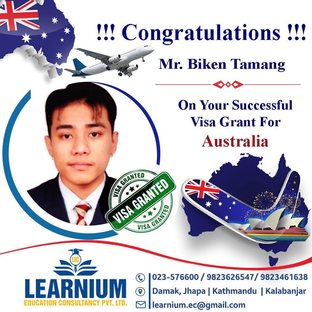 Mr. Biken Tamang - Australia Visa Grant