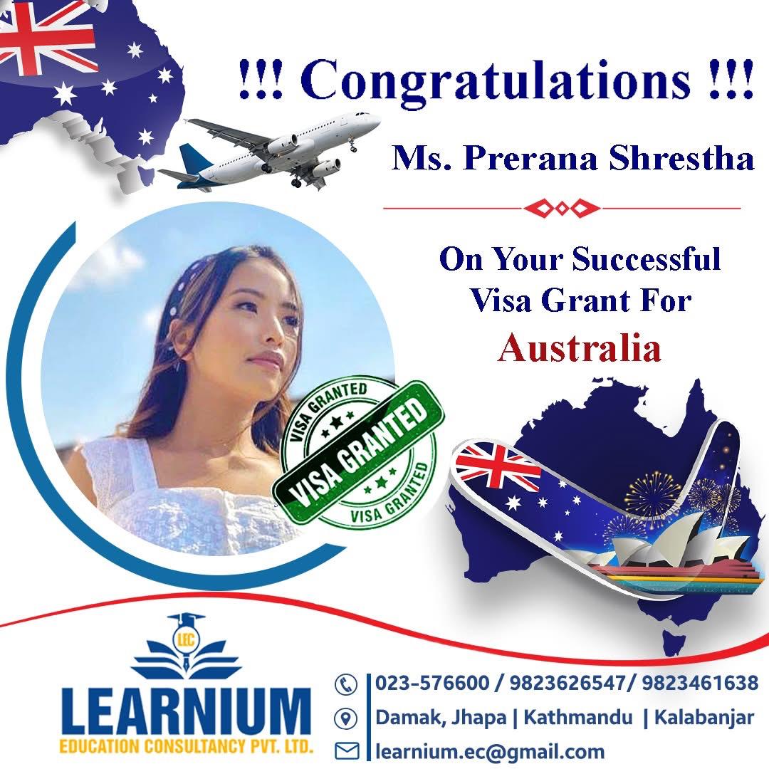 Ms. Prerana Shrestha - Australia Visa Grant