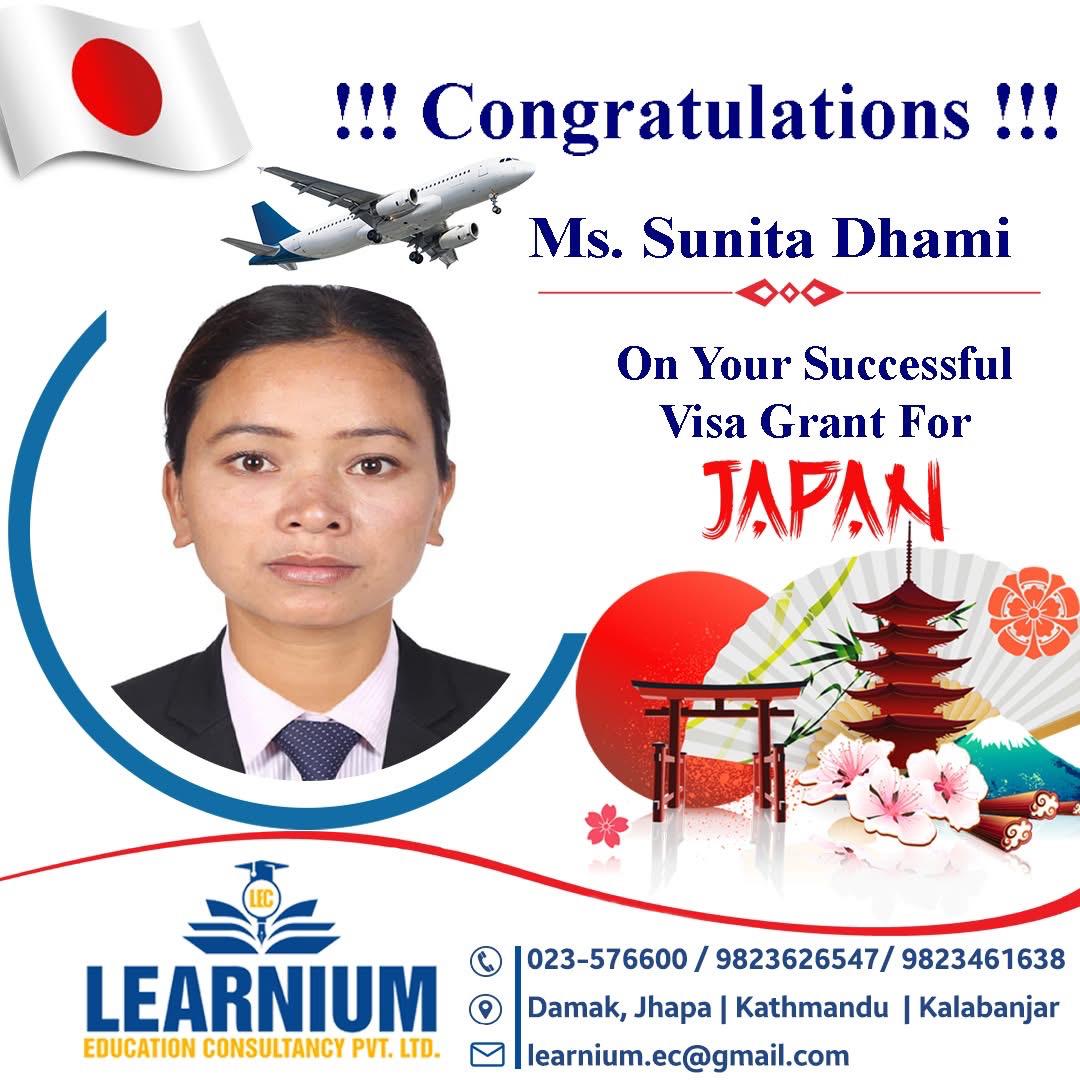 Ms. Sunita Dhami - Japan Visa Grant