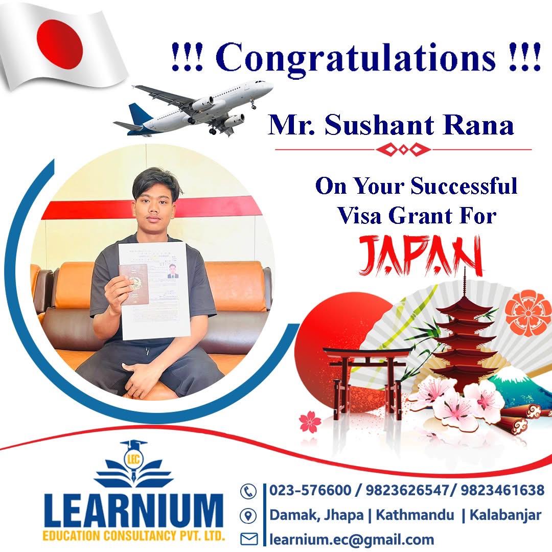 Mr. Sushant Rana - Japan Visa Grant